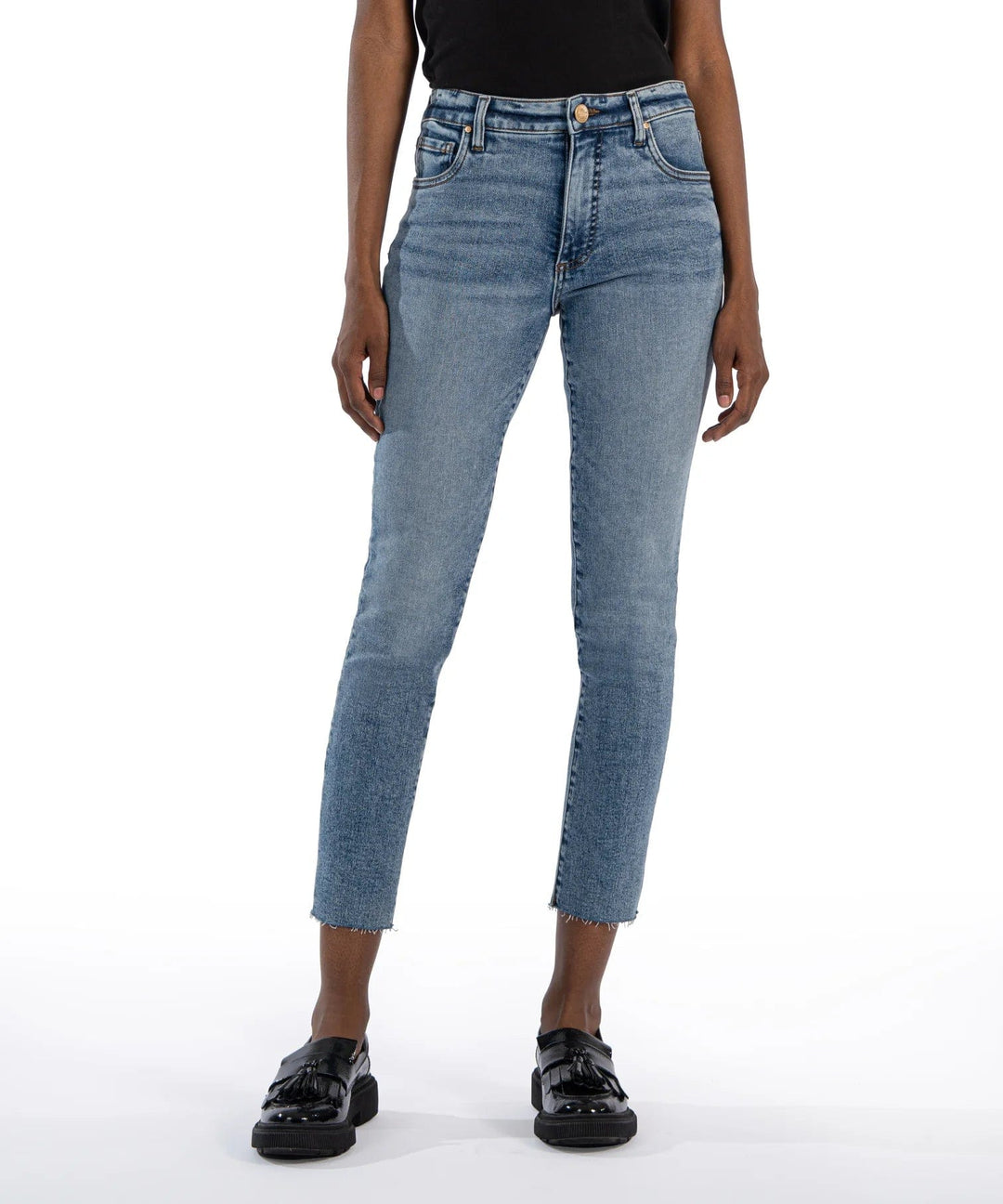 KUT from the Kloth Denim Incredible w/ Med Wash / 0 Reese High Rise Fab Ab Ankle Straight Leg - KP1558MC9