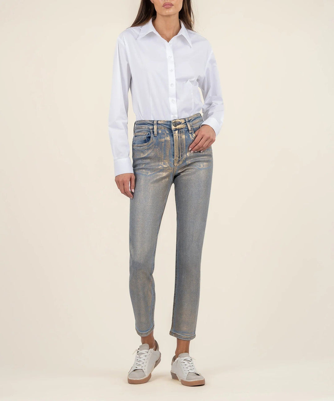 KUT from the Kloth Denim Metallic Gold / 0 Rachael Coated High Rise Mom Jean - KP1583MB7