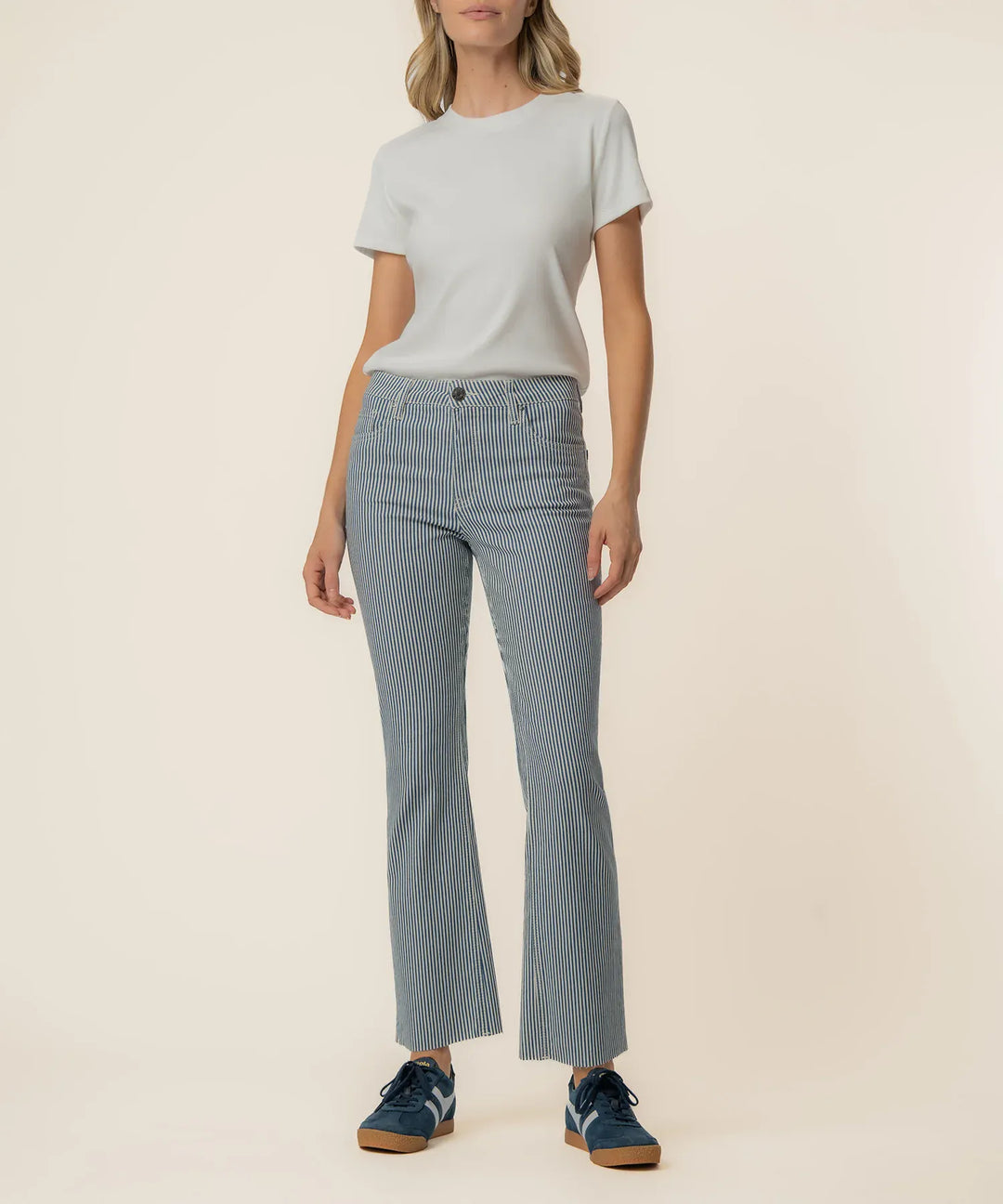 KUT from the Kloth Denim Navy / Ivory / 00 Kelsey Twill Stripe High Rise Ankle Flare - KP1574ME4