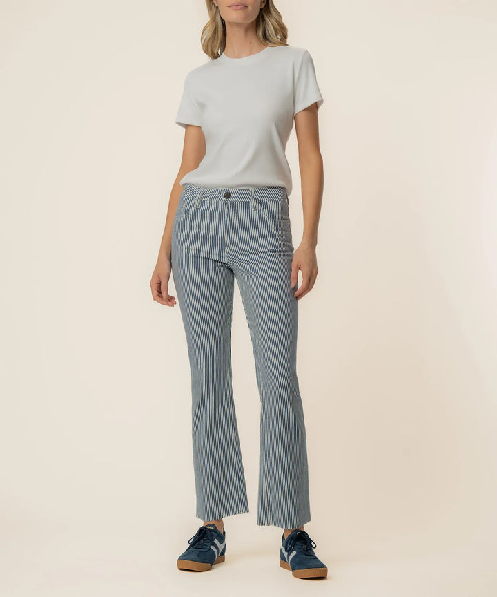 KUT from the Kloth Denim Navy / Ivory / 00 Kelsey Twill Stripe High Rise Ankle Flare - KP1574ME4