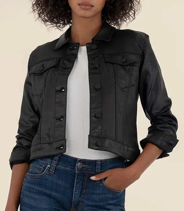 KUT from the Kloth Jacket Black / S Julia Coated Crop Jacket