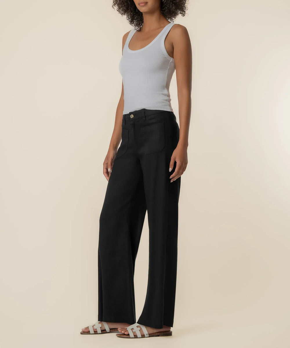 KUT from the Kloth Meg Linen high-rise wide-leg linen pants in natural fabric, shown with a relaxed fit and wide-leg design.