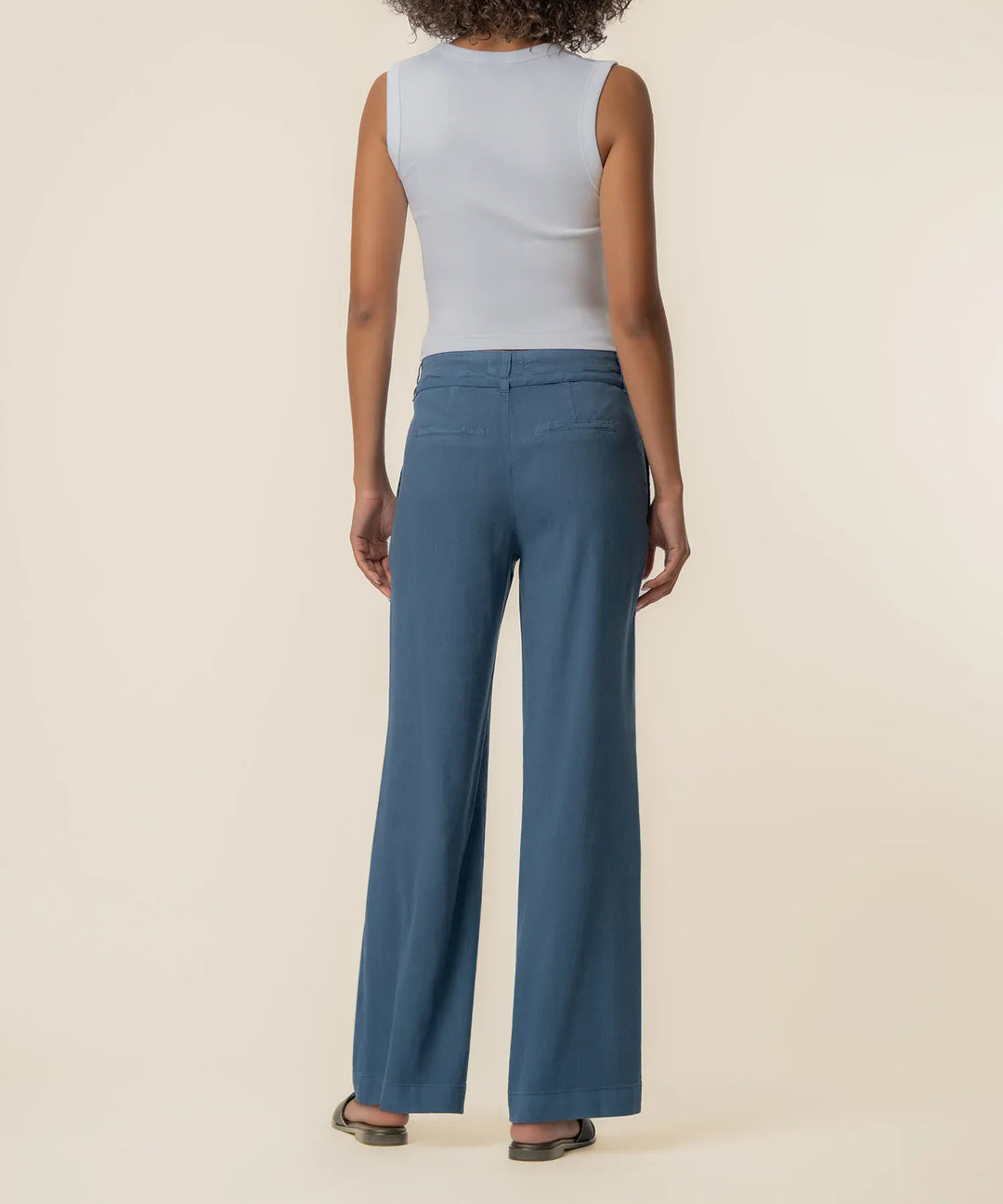 KUT from the Kloth Meg Linen Wide Leg Pant, stylish beige linen pants with a relaxed fit and wide-leg design.
