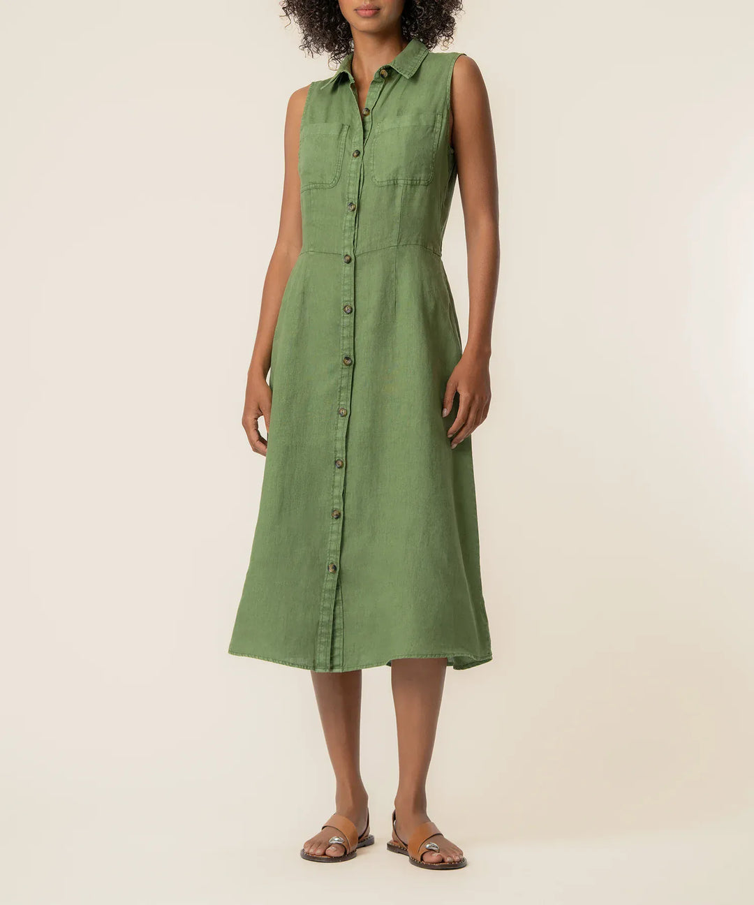 KUT from the Kloth Midi Dress Olive / XS Bowie Linen Dress - KD118201