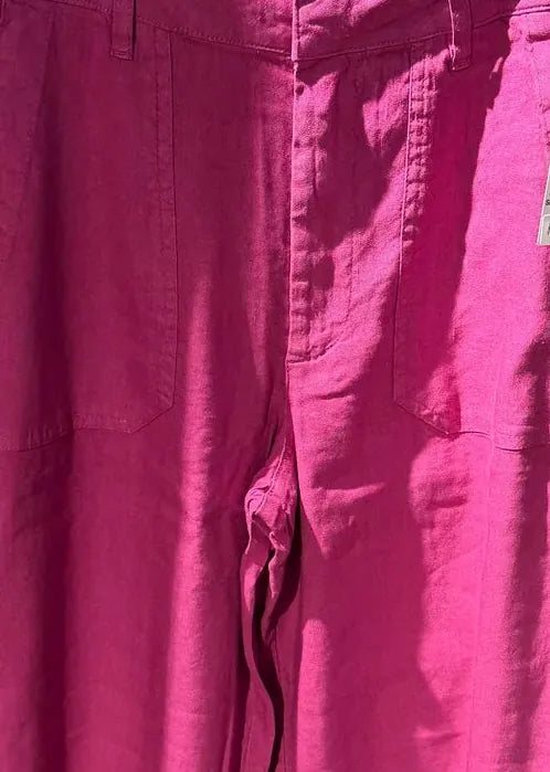 Magenta Topaz Linen Wide Leg Pants by KUT from the Kloth, featuring a relaxed fit and high-waisted design.