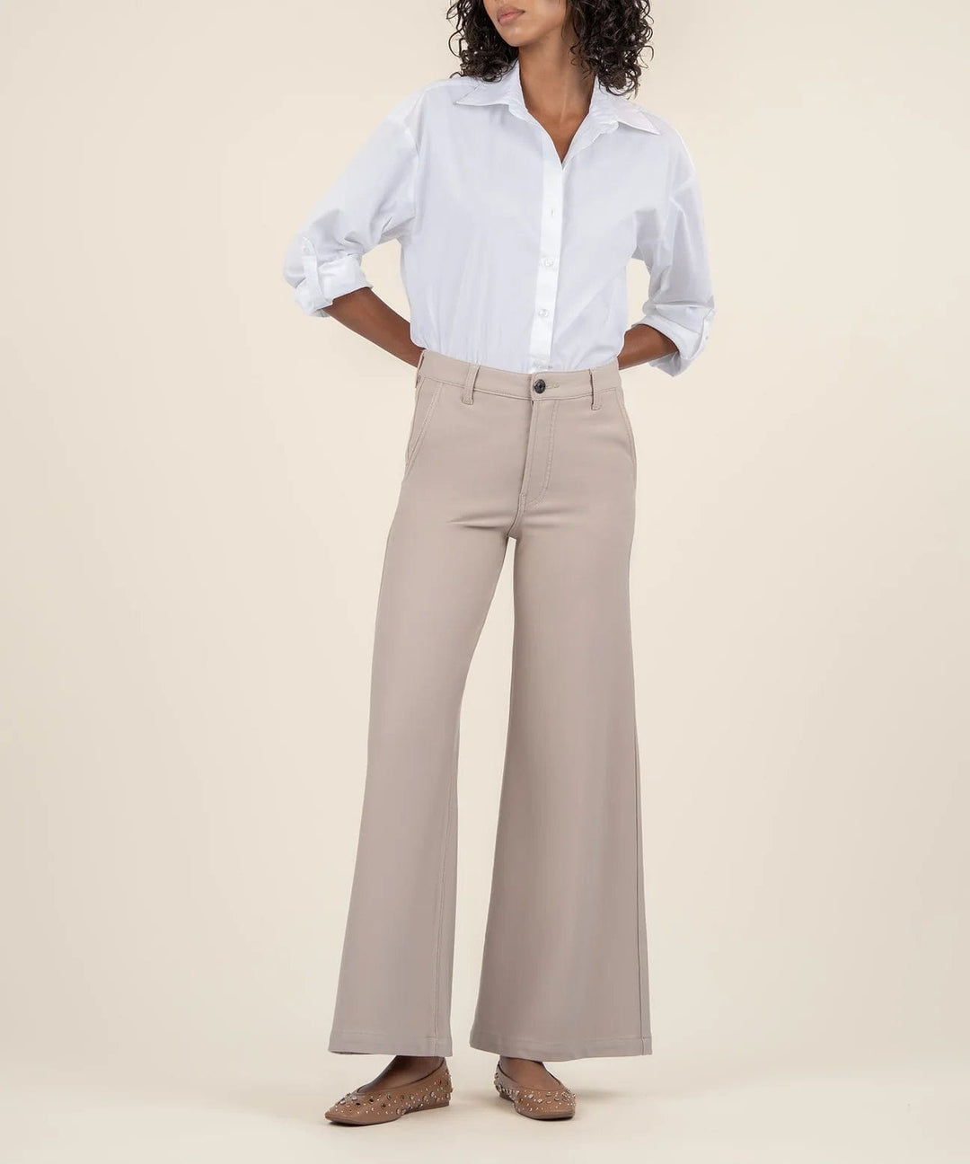 KUT from the Kloth Pants Stone / S Meg High Rise Wide Leg Trouser - KB53802L