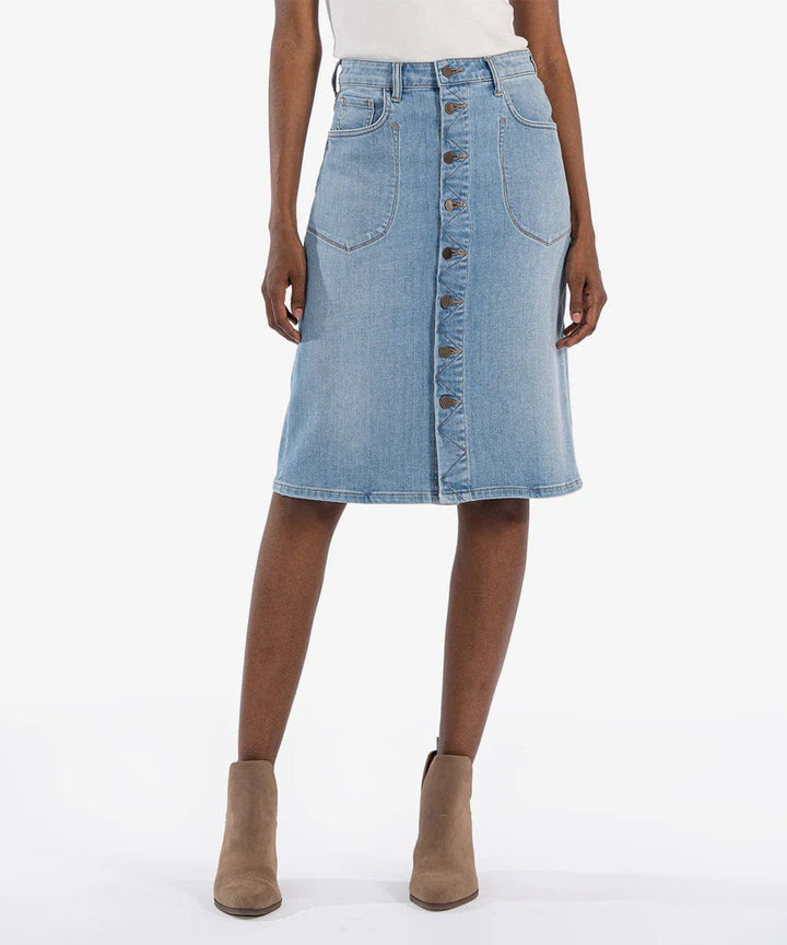 KUT from the Kloth Skirt Debate w/ Light Base / 0 Rose Porkchop Denim Skirt