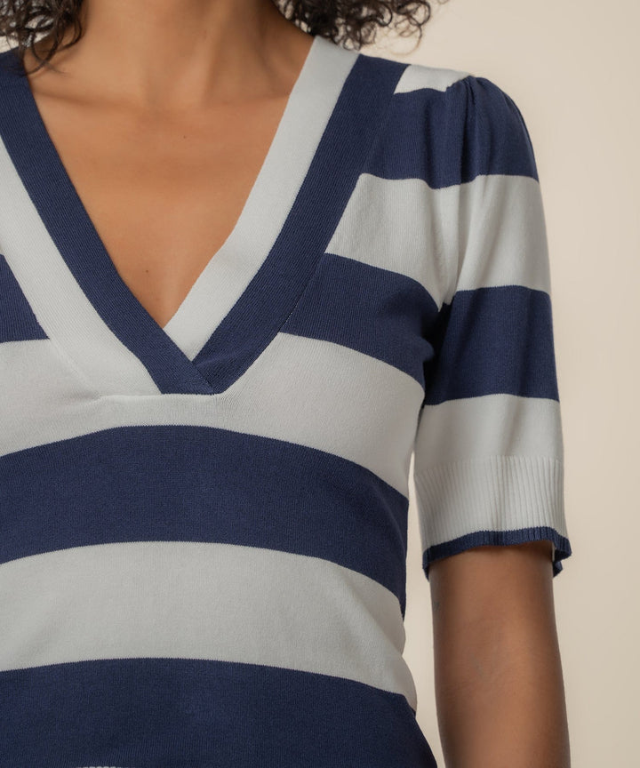 Yona striped knit sweater by KUT from the Kloth, featuring a cozy, multicolored striped design and long sleeves.
