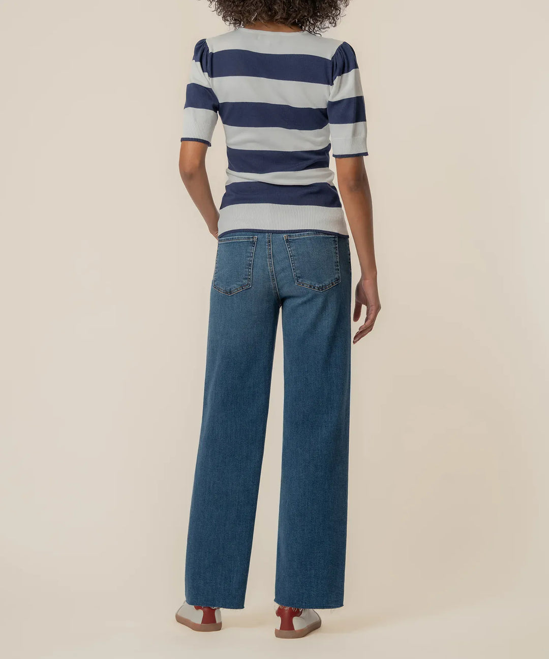KUT from the Kloth Yona striped knit sweater featuring a cozy, fitted design with multicolored horizontal stripes for casual wear.
