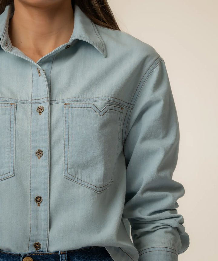 KUT from the Kloth Top Aubrey Denim Crop Shirt
