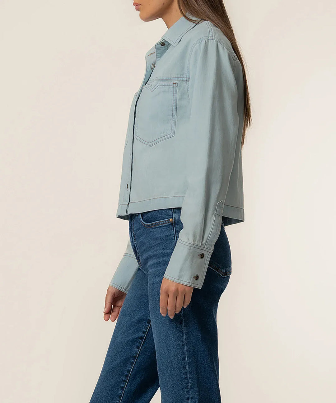 KUT from the Kloth Top Aubrey Denim Crop Shirt