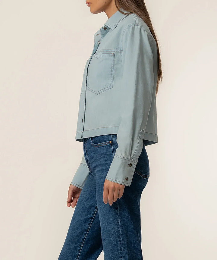 KUT from the Kloth Top Aubrey Denim Crop Shirt