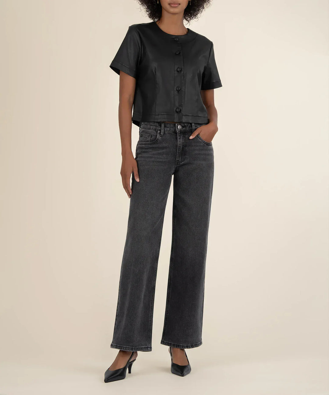 KUT from the Kloth Top Black / XS Esmeray Coated Shirt