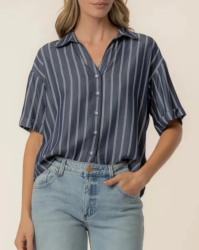 KUT from the Kloth Top Indigo / White / XS Brenda Stripe Boxy Shirt