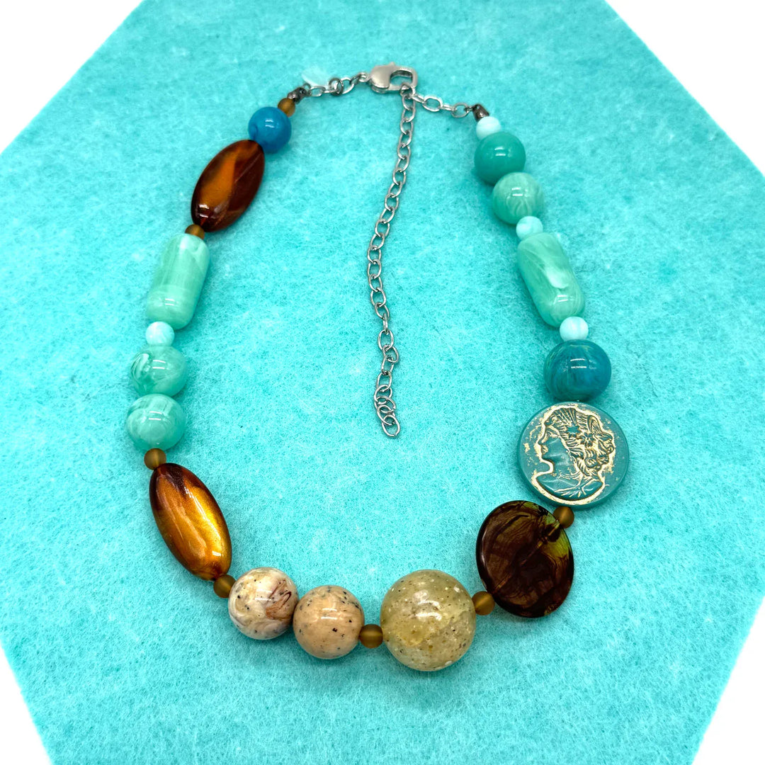 Leetie Lovendale Necklace Turquoise Cameo Coin Necklace