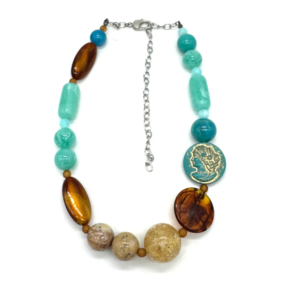 Leetie Lovendale Necklace Turquoise Cameo Coin Necklace