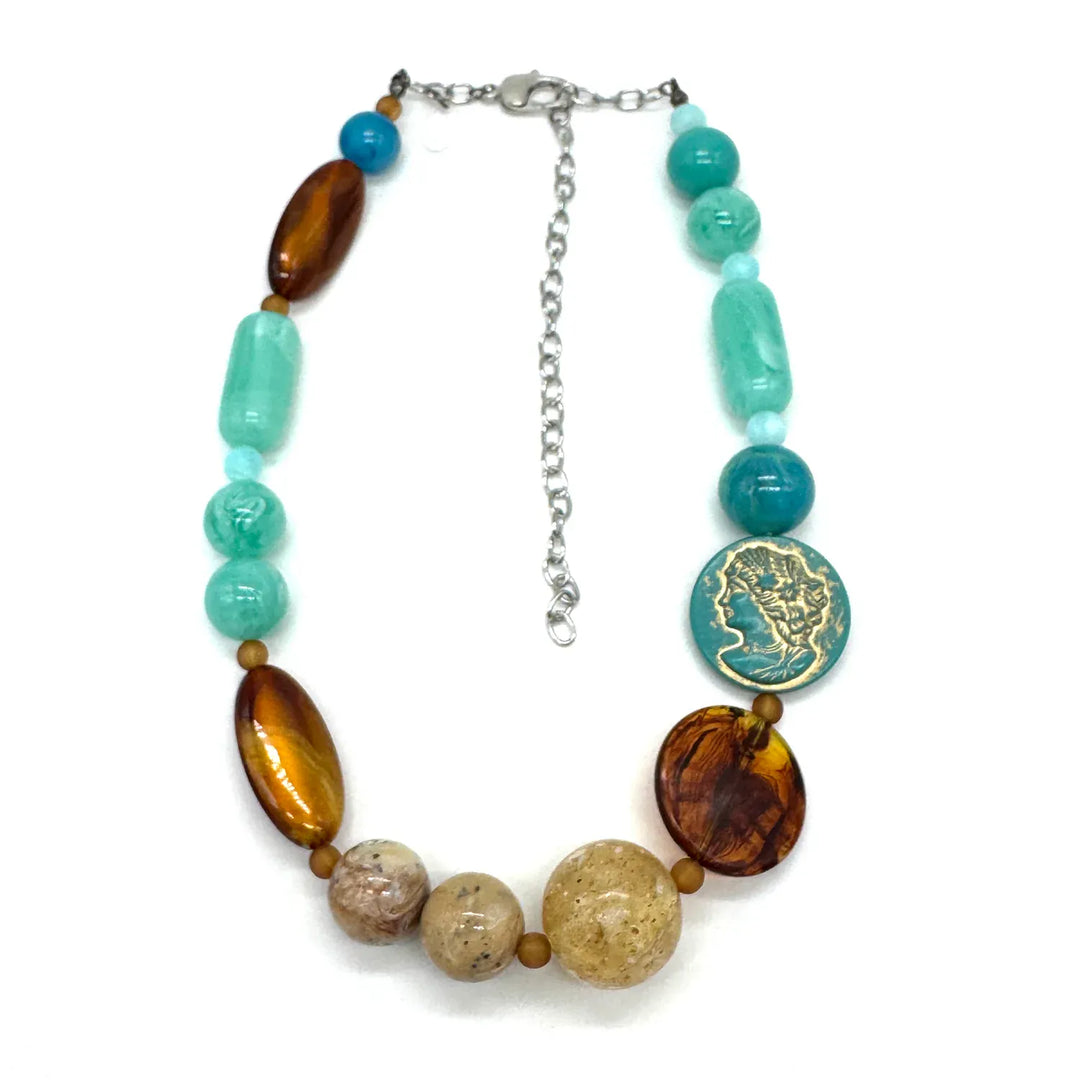 Leetie Lovendale Necklace Turquoise Cameo Coin Necklace