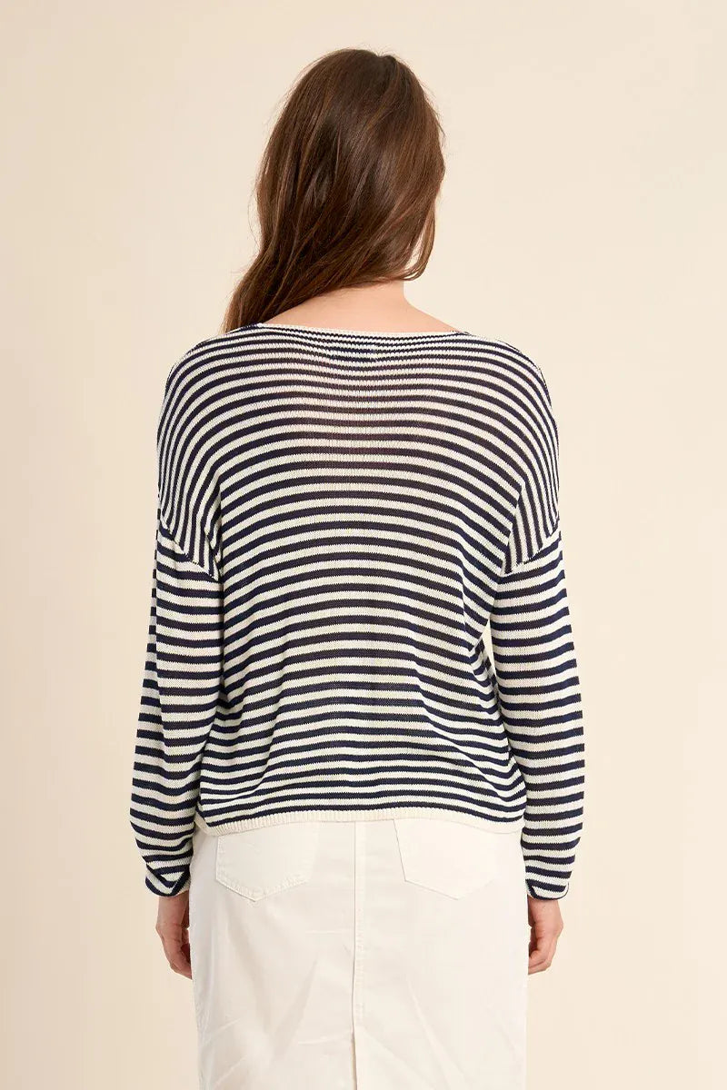 Molly Bracken Amora Sailor Shirt top featuring a classic navy and white striped design, long sleeves, and a relaxed fit.