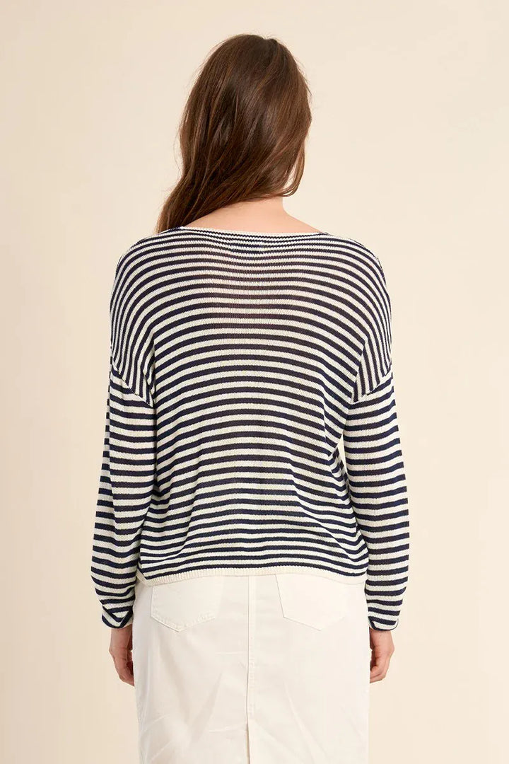 Molly Bracken Amora Sailor Shirt top featuring a classic navy and white striped design, long sleeves, and a relaxed fit.