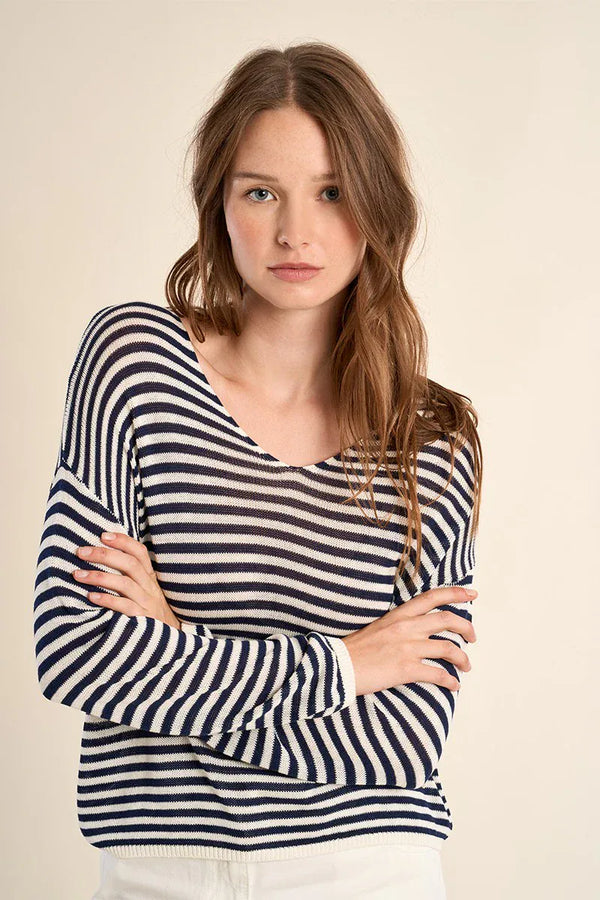 Lili Sidonio Amora Sailor Shirt in off-white and navy, a stylish top featuring sailor-inspired design and fitted silhouette.