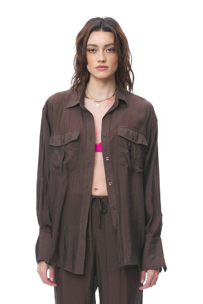 Loucia Top Brown / S Sofia Oversized Button Up Cargo Shirt