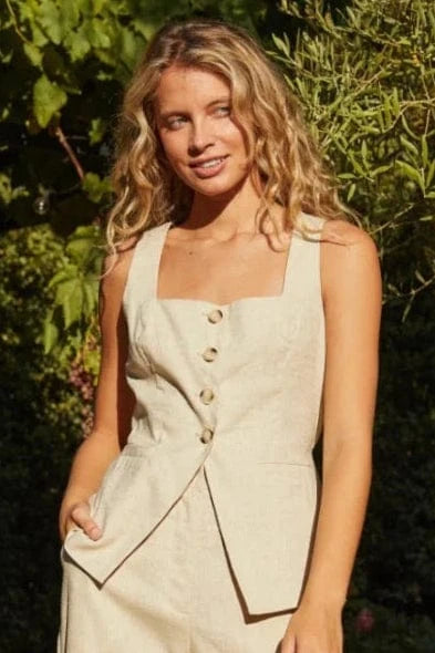 Lucy Paris Vest Beige / XS Teagan Linen Vest