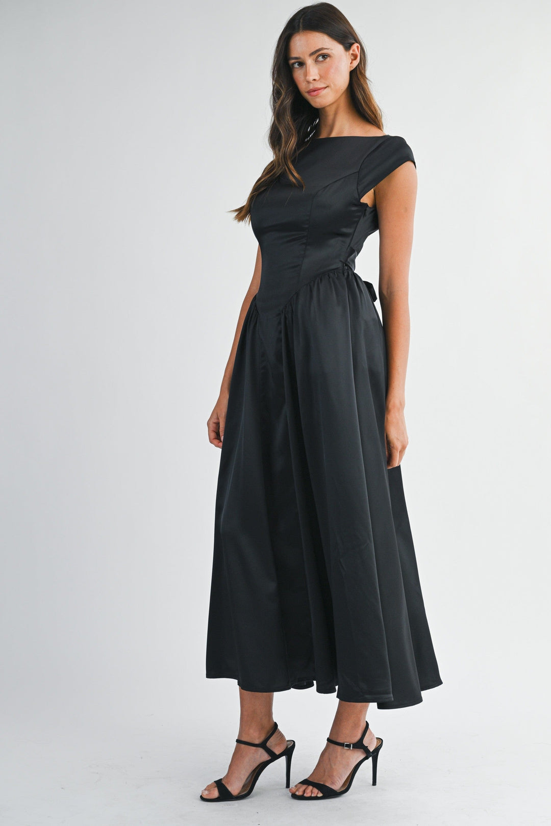 Ellie Satin Midi Dress Black / S Ellie Satin Midi Dress Black / S