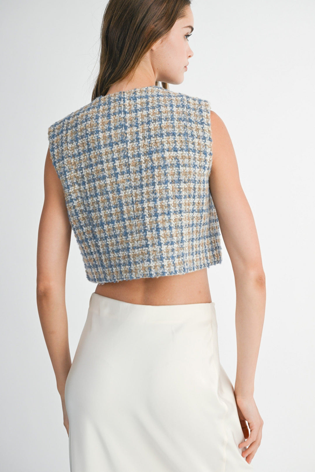 Mable Vest Claire Tweed Crop Vest