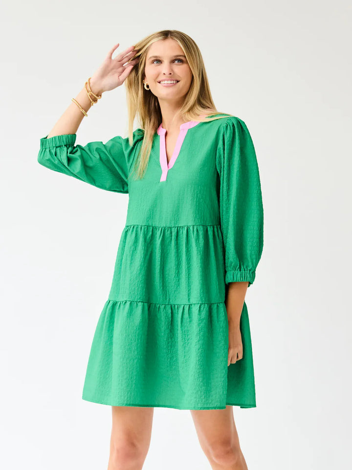 Green Mary Square Cooper Midi Dress with a fitted bodice and flowing skirt, perfect for casual and semi-formal occasions.