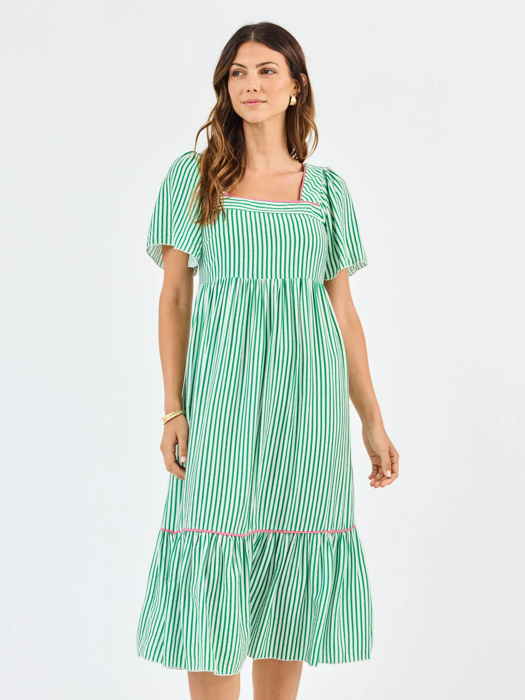 Milena Midi Dress Green + White Stripe / L Milena Midi Dress Green + White Stripe / L