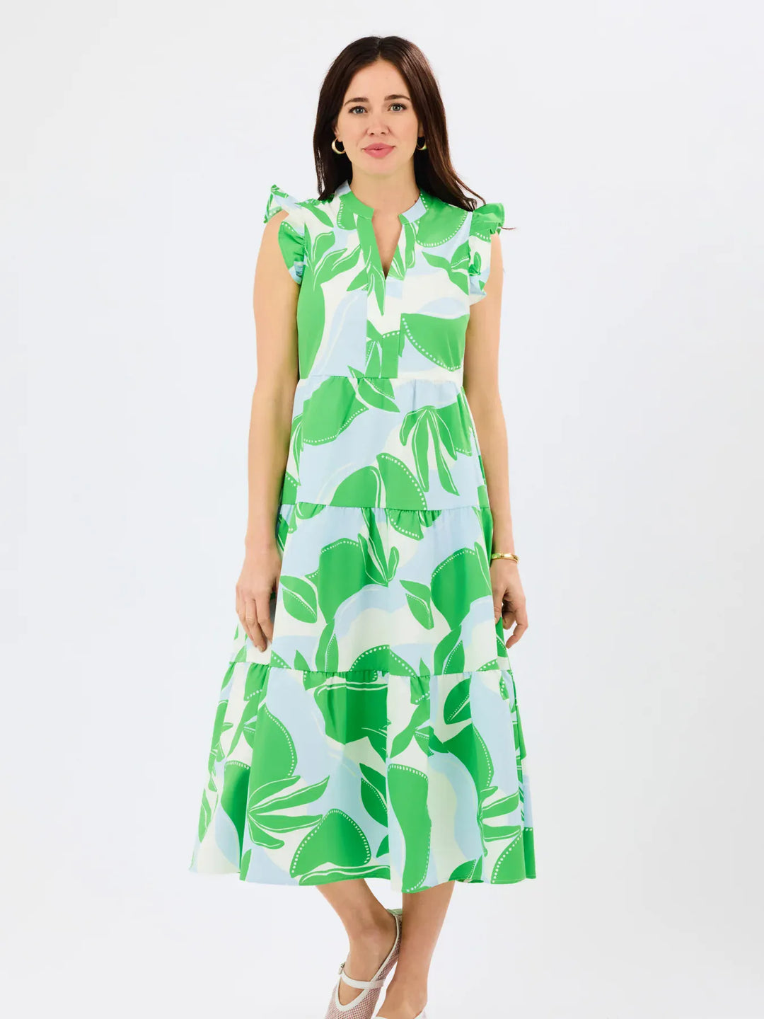 Mary Square Kari Midi Dress in The Shade, stylish and flowy dress with a vibrant pattern, perfect for casual or dressy occasions.