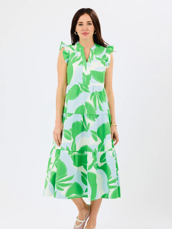 Mary Square Kari Midi Dress in The Shade, stylish and flowy dress with a vibrant pattern, perfect for casual or dressy occasions.