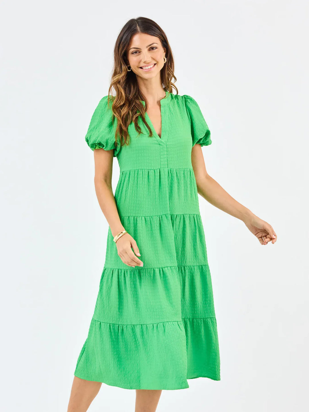 Mary Square Kinsley Midi Dress showing a stylish, patterned midi dress with a flowy silhouette and vibrant design.