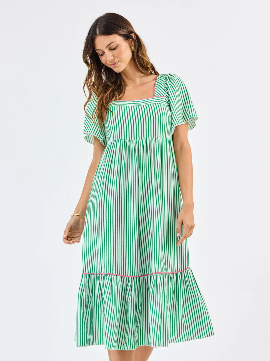 Milena Midi Dress Green + White Stripe / L