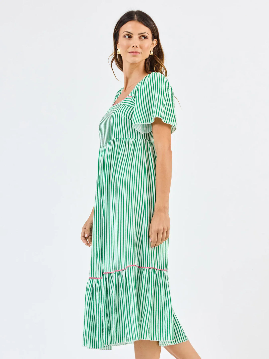Milena Midi Dress Green + White Stripe / L Milena Midi Dress Green + White Stripe / L