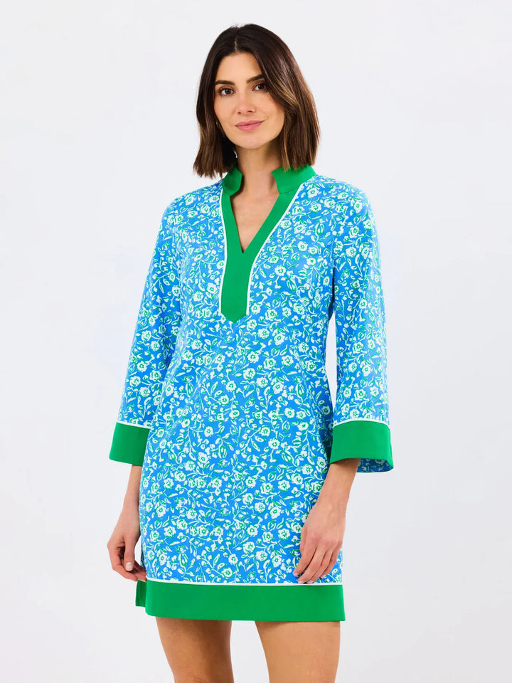 Mary Square Brenda Mini Dress in Meadow Line Blue, featuring a stylish and fitted design perfect for casual or dressy occasions.