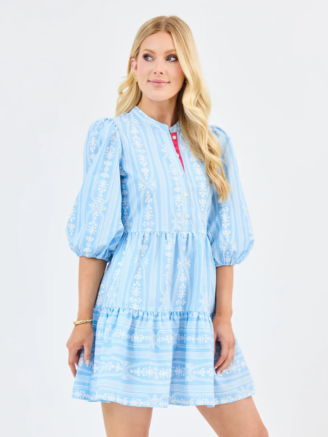 Mary Square Riley Mini Dress featuring a tulip tapestry print, short sleeves, and a fitted silhouette perfect for casual wear
