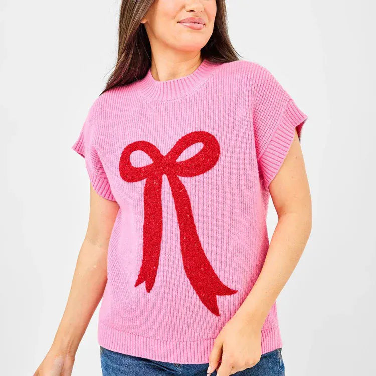 Mary Square Sweater Pink / XS Josie Boucle Bow Sweater