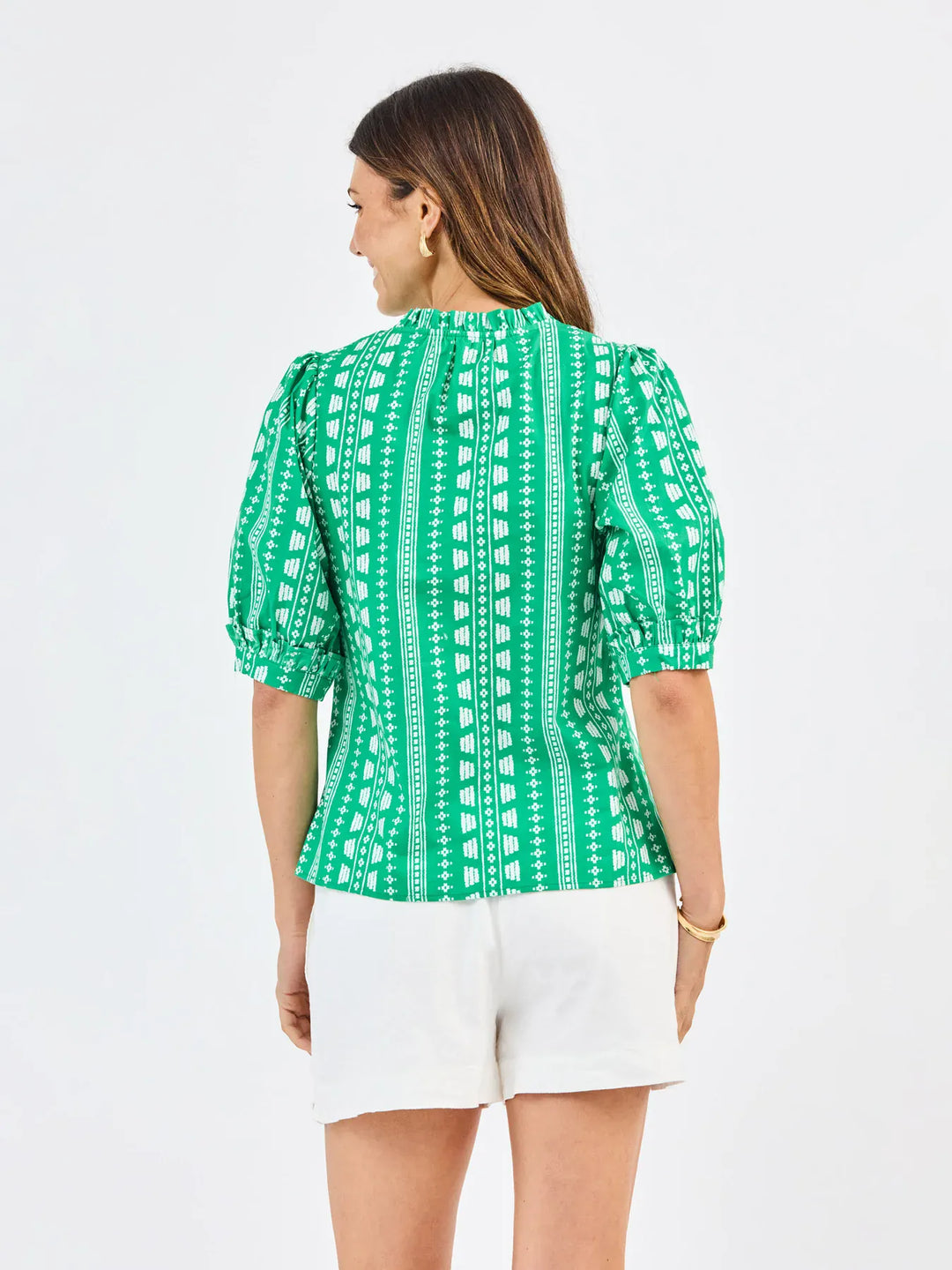 Mary Square Colette Top with ruffled sleeves and floral pattern, stylish casual blouse for women.