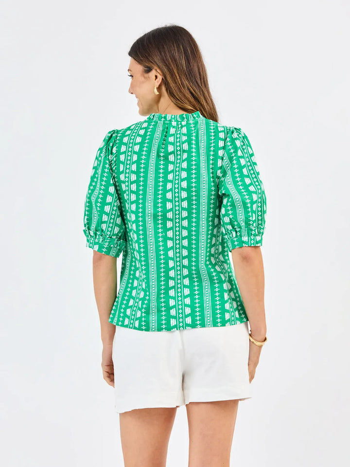 Mary Square Colette Top with ruffled sleeves and floral pattern, stylish casual blouse for women.