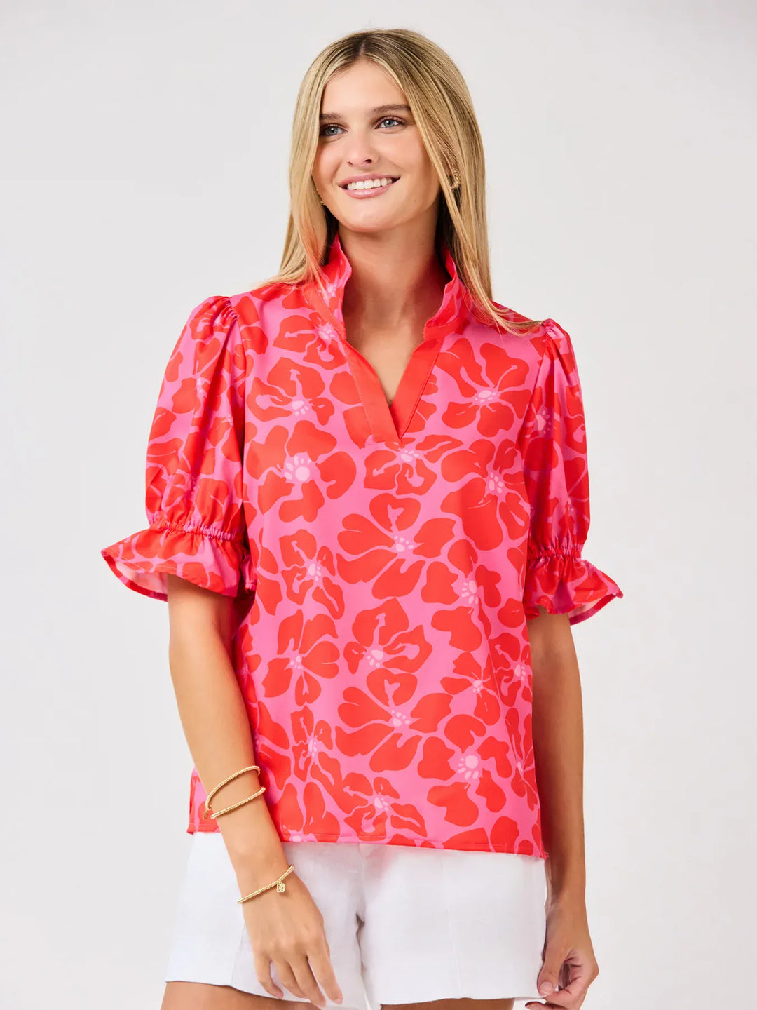 Pink Jessica Top by Mary Square featuring a garden Samba pattern, made of lightweight fabric with a relaxed fit.