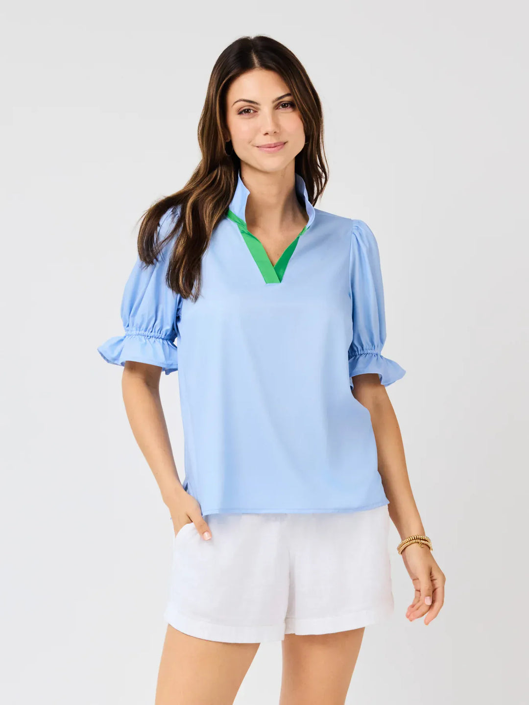 Light blue Jessica top by Mary Square, showcasing a stylish women&