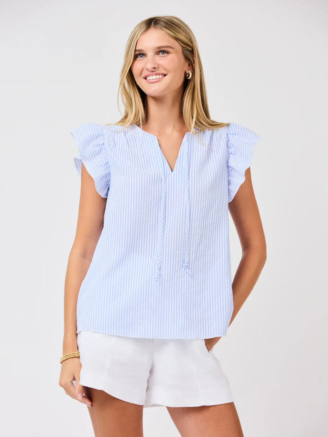 Mary Square Lydia Top showing a stylish women&