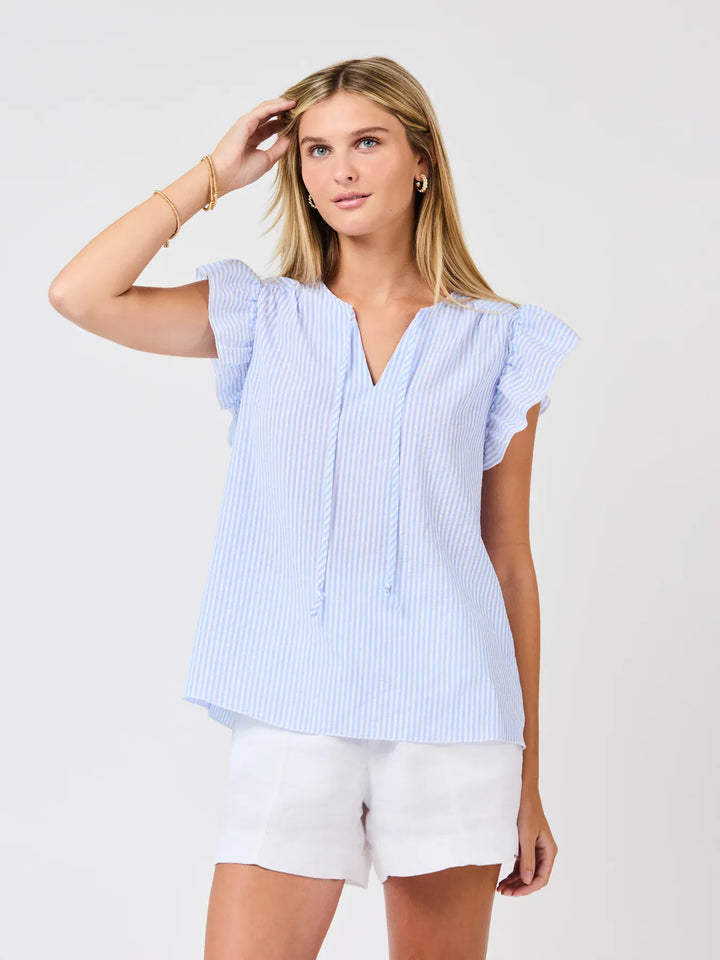 Mary Square Lydia Top featuring a stylish, fitted design with a scoop neckline and short sleeves, perfect for casual or business wear.