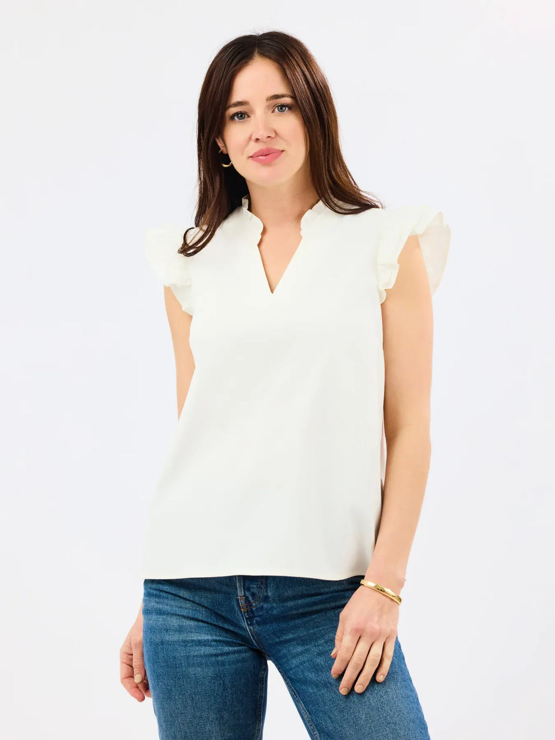 White Leigh Top by Mary Square, stylish sleeveless blouse with a fitted design, perfect for casual or office wear.