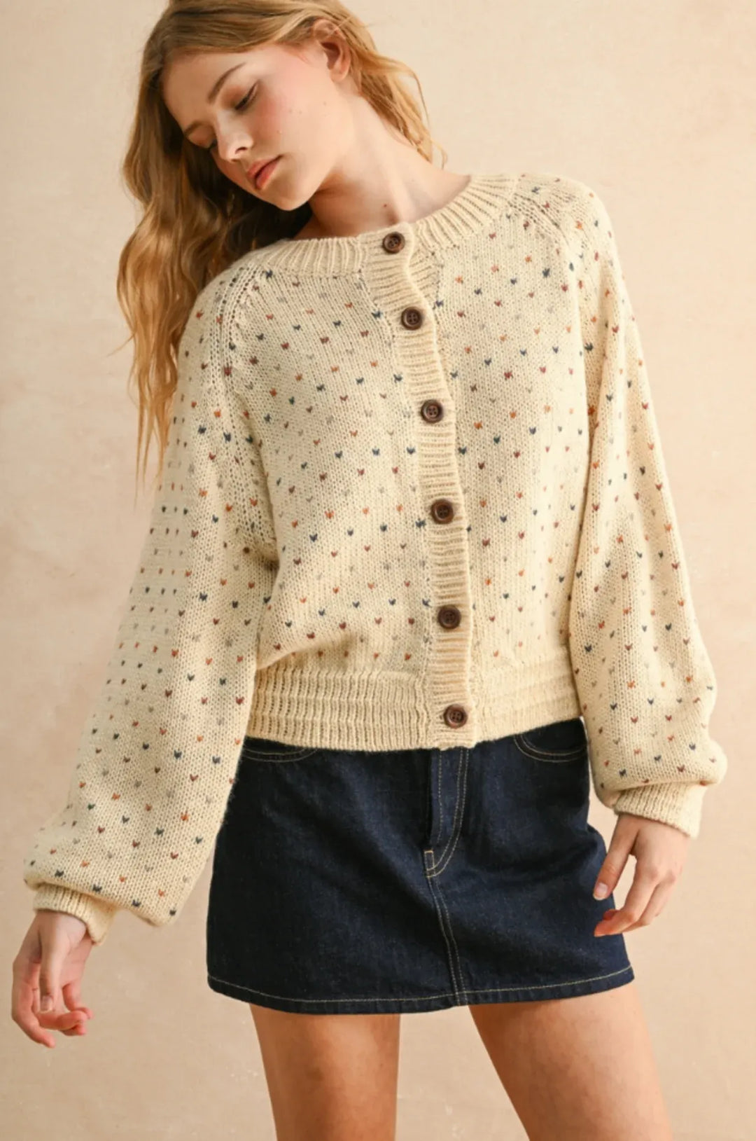 Miou Muse Cardigan Beige / S Reese Confetti Heart Cardi