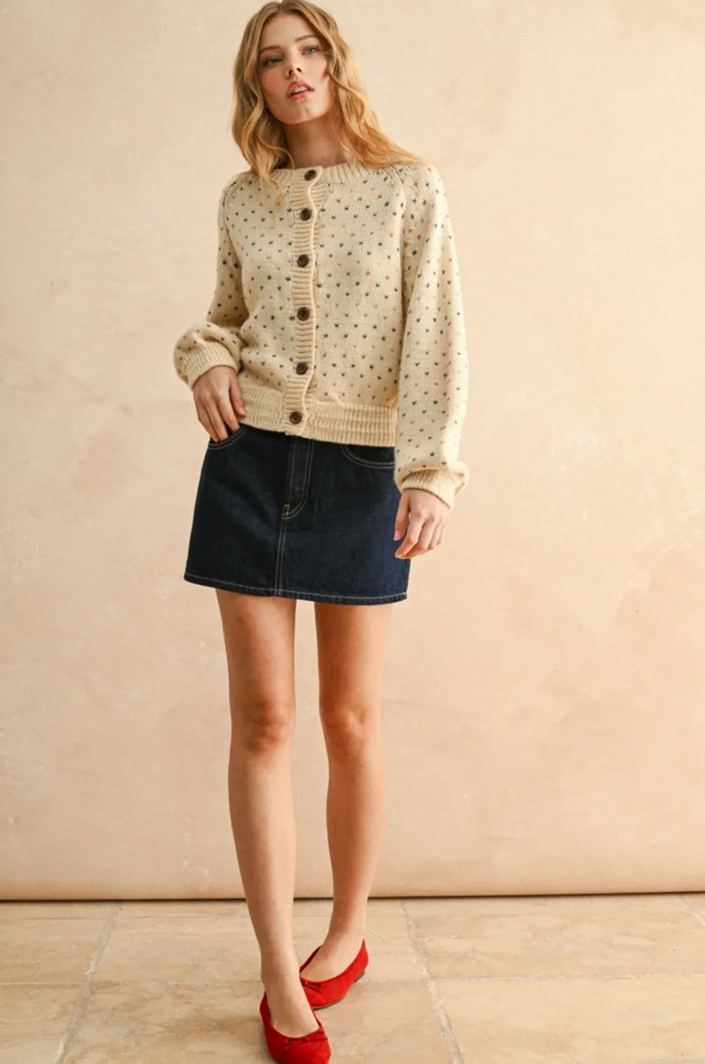 Miou Muse Cardigan Reese Confetti Heart Cardi