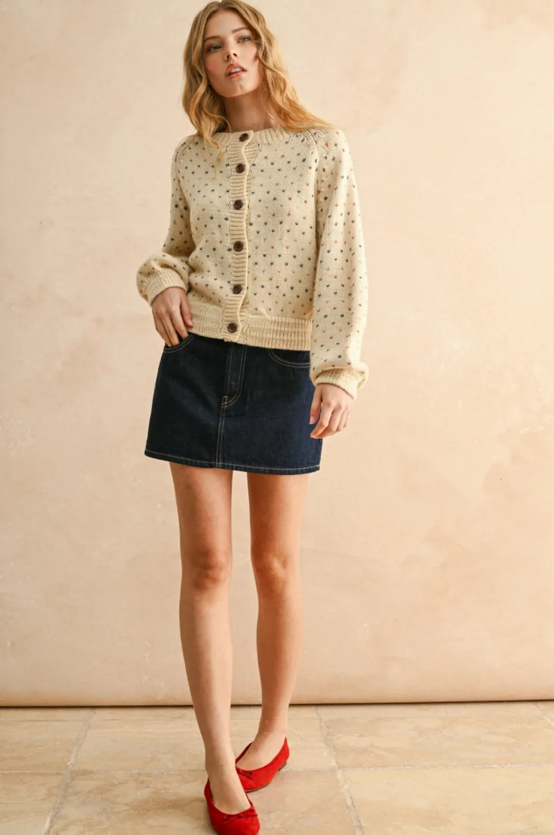 Miou Muse Cardigan Reese Confetti Heart Cardi