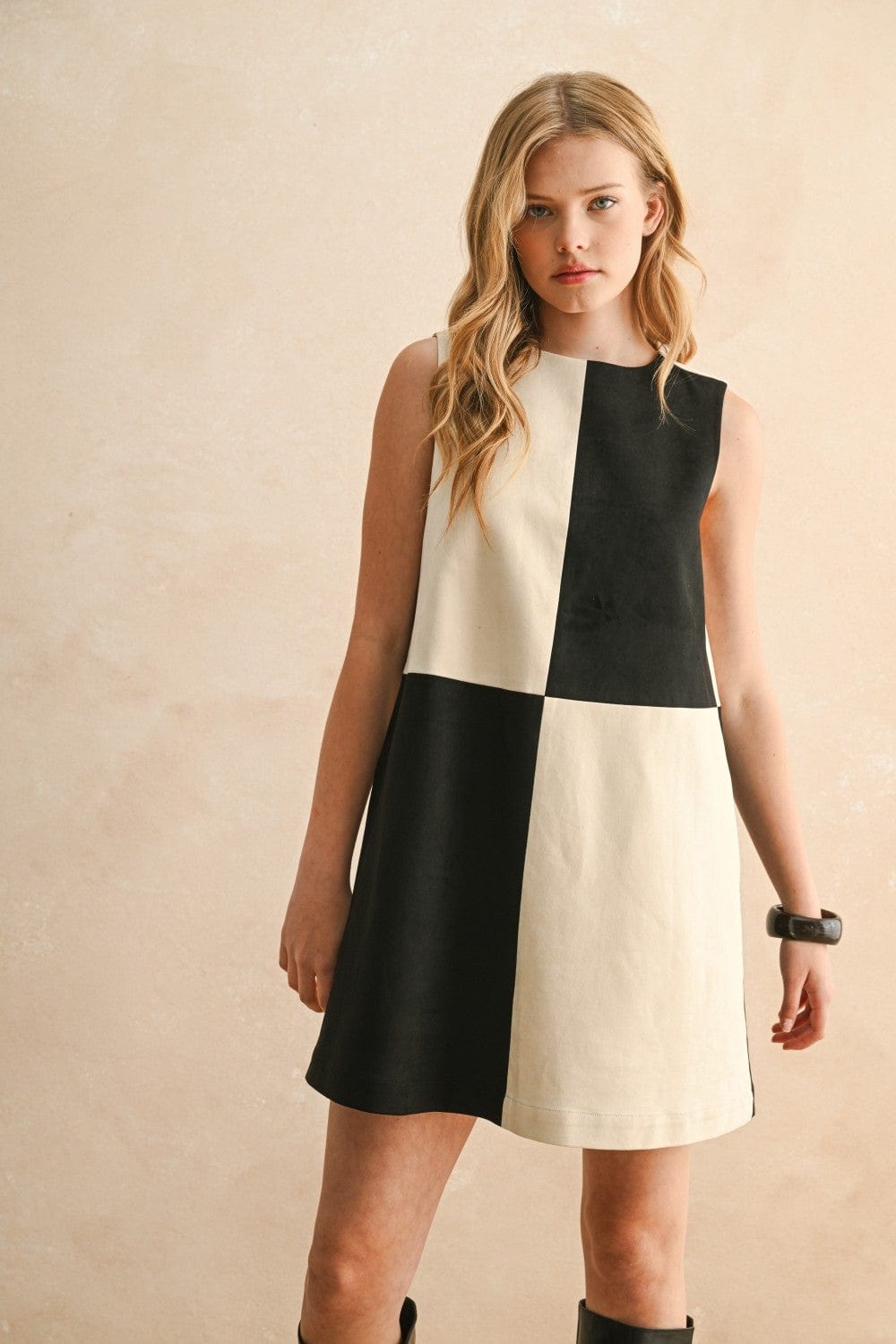 Miou Muse Dress Charcoal Combo / S Mila Suede Contrast Dress