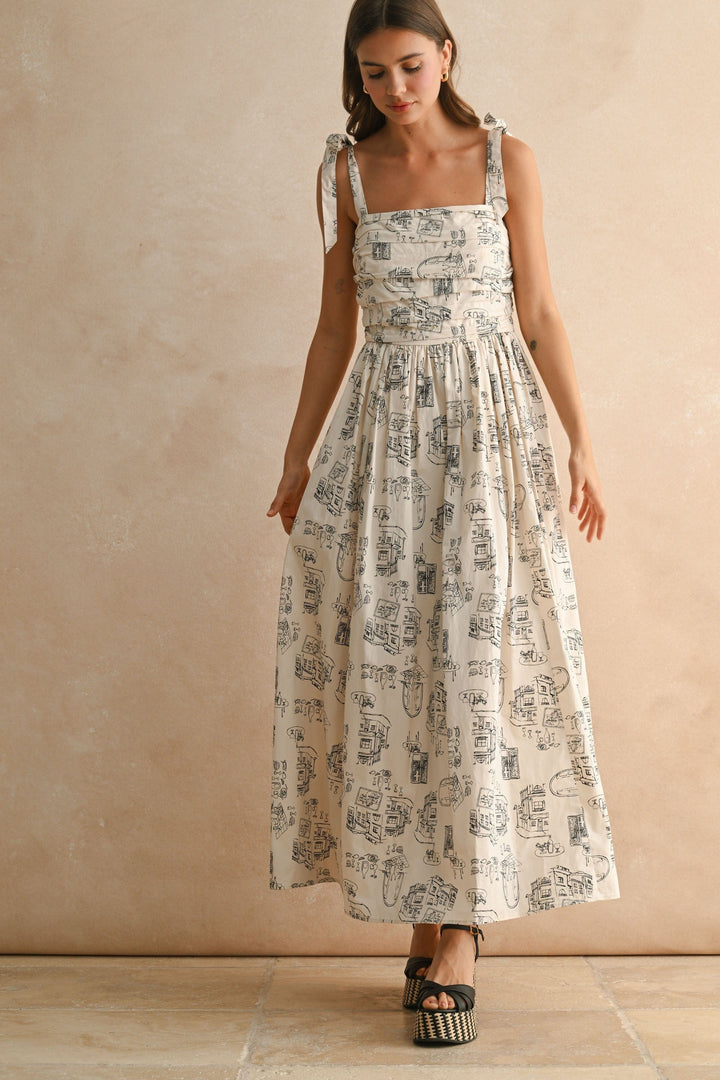 Miou Muse Dress Ecru / Black / S Gemma Town Print Long Dress